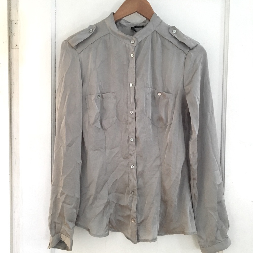 Silver metallic button down shirt